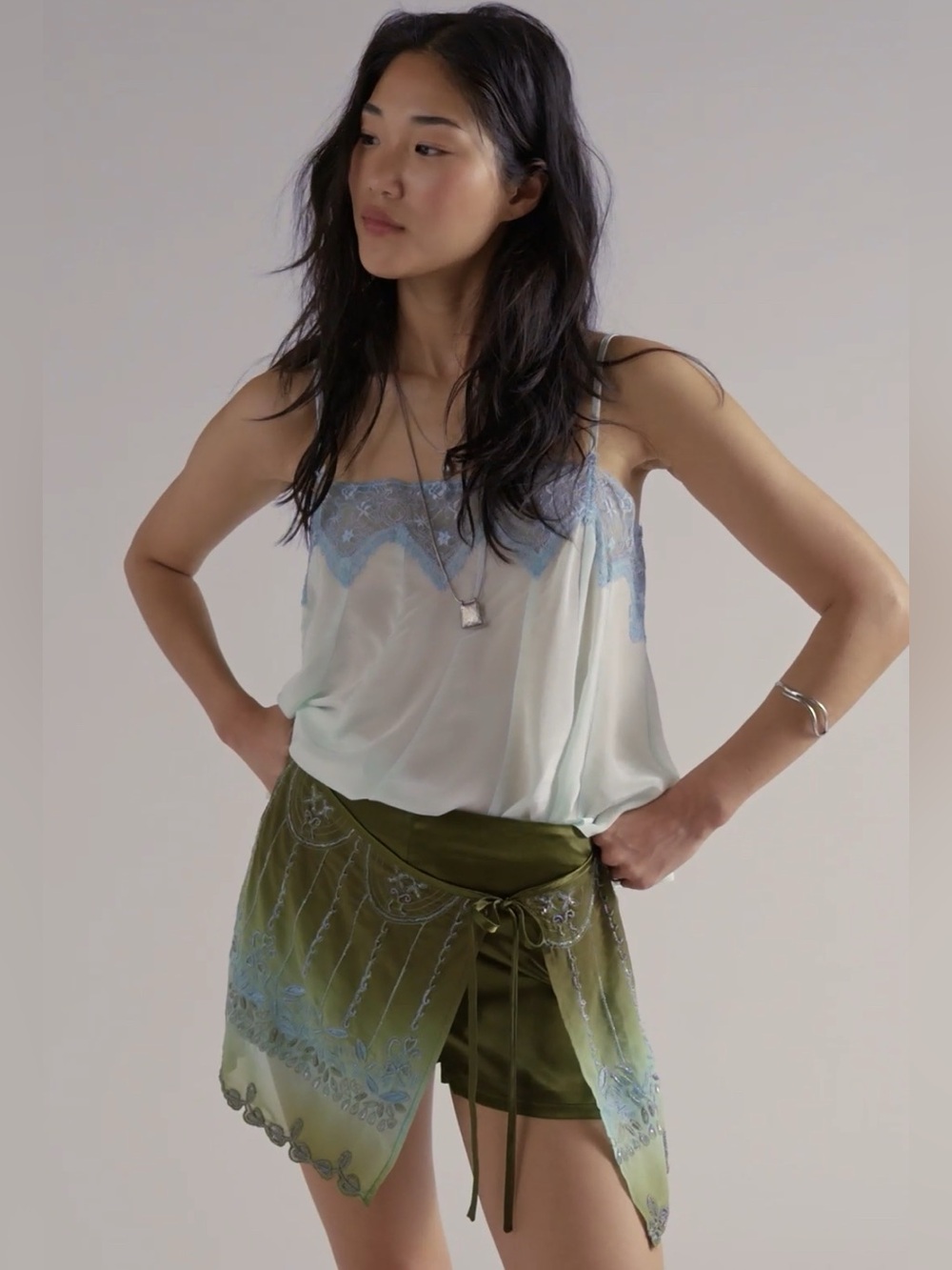 NWT Free People Lala Beaded Skort Size Medium Blue Green